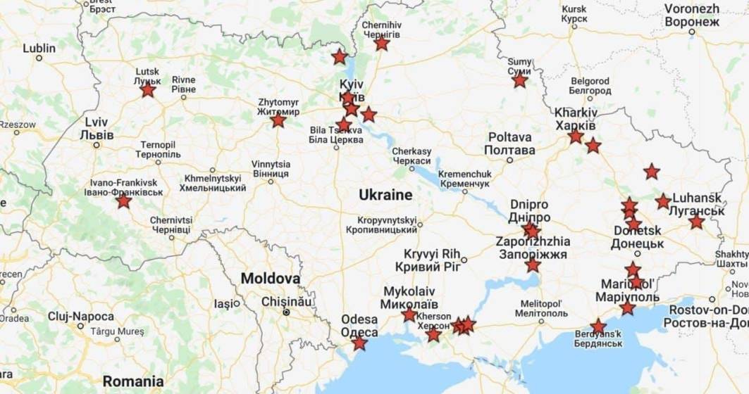 Imagine pentru articolul: Harta locațiilor unde s-au raportat atacuri cu rachete rusești