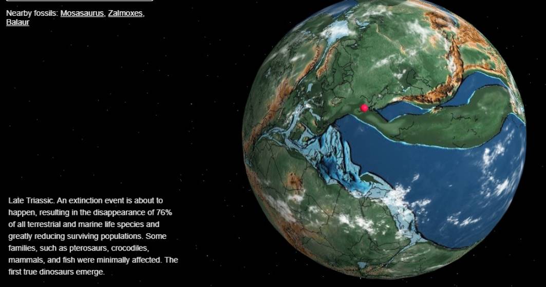 Imagine pentru articolul: Hartă interactivă: Caută-ți orașul și vezi cum arăta Pământul acum sute de milioane de ani!