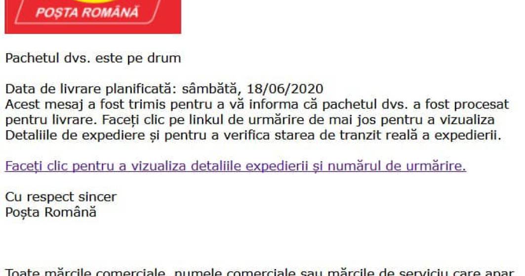 Imagine pentru articolul: CERT-RO avertizează asupra unor campanii de malware ce folosesc imaginea Poștei Române