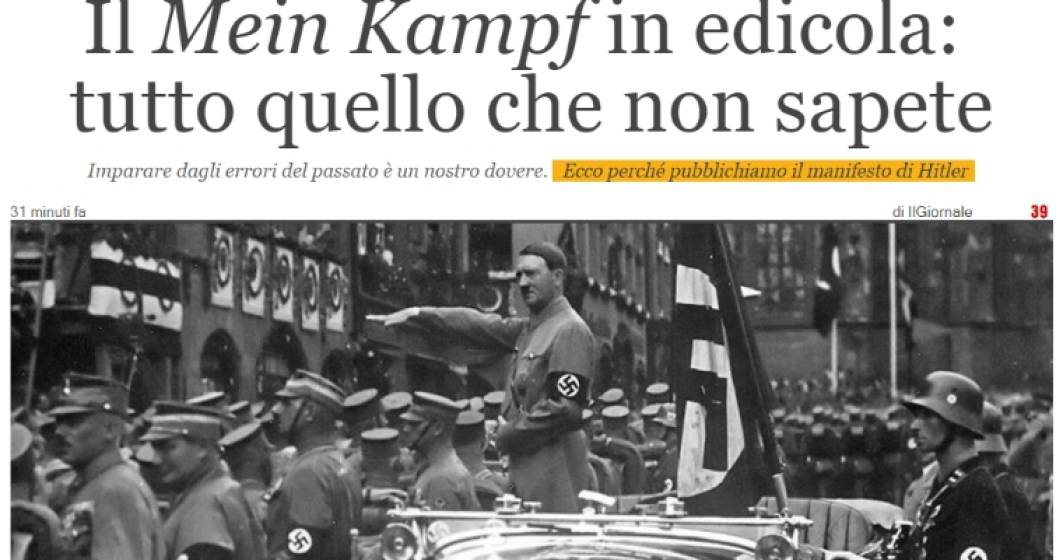 Imagine pentru articolul: Scandal in Italia dupa ce cotidianul de drepta Il Giornale le ofera cititorilor ca supliment Mein Kampf