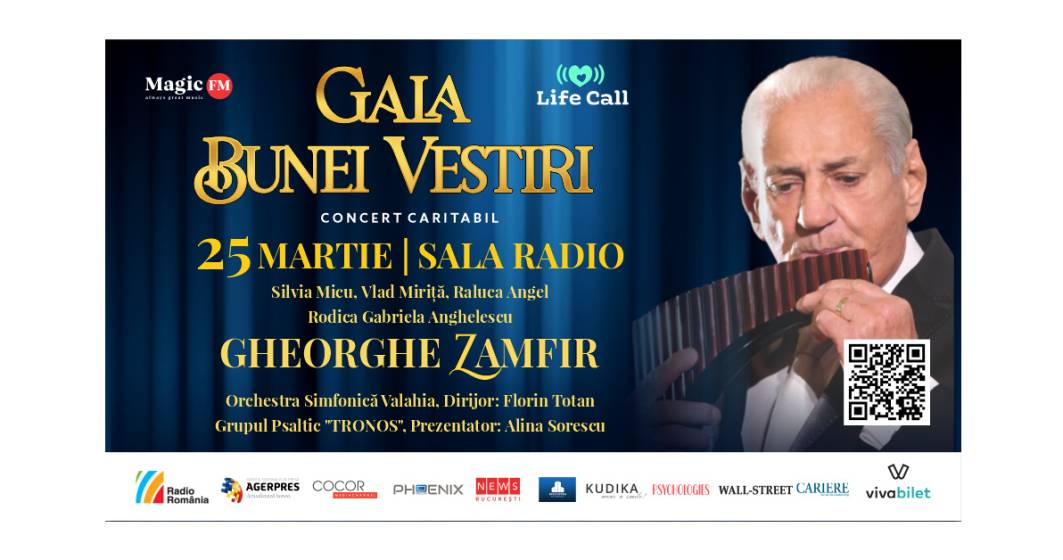 Imagine pentru articolul: Maestrul Gheorghe Zamfir urcă pe scenă la Gala Bunei Vestiri, pentru o cauză caritabilă Alți artiști de renume concertează pe 25 martie, la Sala Radio