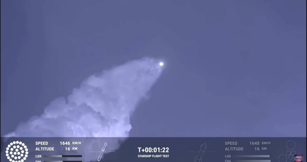 Imagine pentru articolul: VIDEO: SpaceX a lansat din nou uriașa rachetă Starship. Eșec la încercarea de revenire în atmosferă